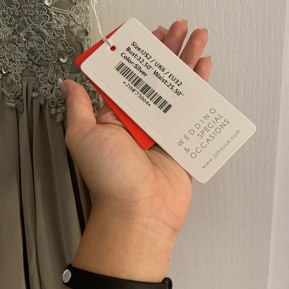 Silver homecoming dress with beautiful silver embroidery on the top - Picture 3 of 3